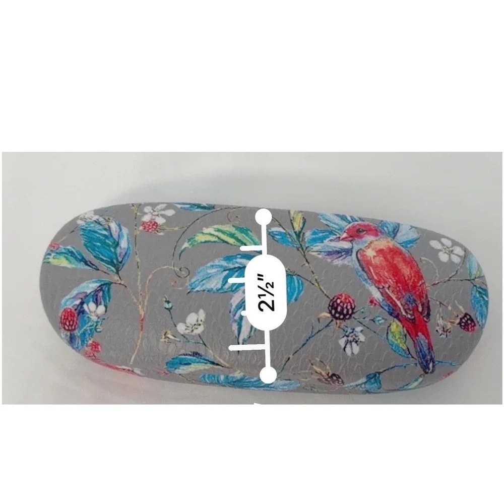 Floral‎ Bird Print Hard Shell Eyeglass Case Grey Botanical Nature Preppy 103-113